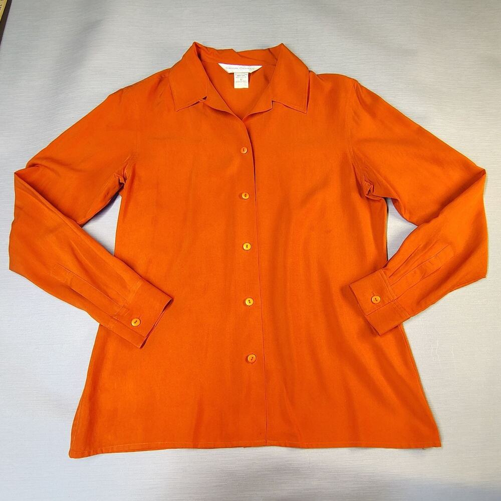 Casual Corner 100% Silk Blouse Women Sz 6 LS Orange Shirt Minimalist USA